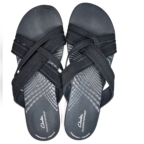 CLARKS cloudsteppers Mira isles sandals black white size 10 - Picture 2 of 6